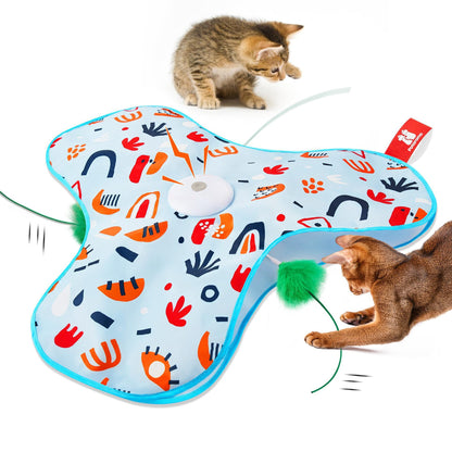 😸Interactive Cat Toys Rechargeable,Moving Concealed Feathers,Real Mouse Squeaky,Touch Activated Cat Kitten Toy Exercise Toys for Indoor Bored Adult Cats