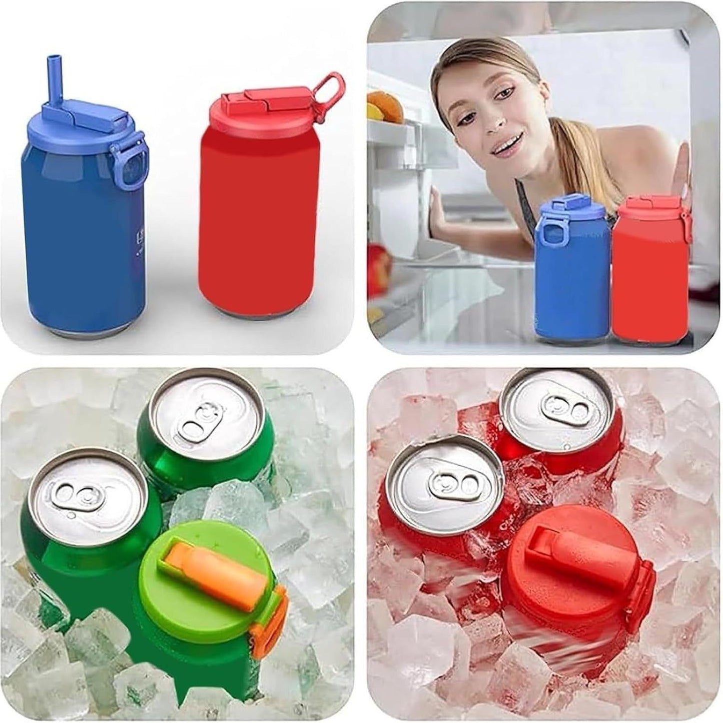 🥤4-pack 4-Color Cola Can Lid Set (Includes Straws), Silicone Straws with Anti-Toxic Design, Reusable