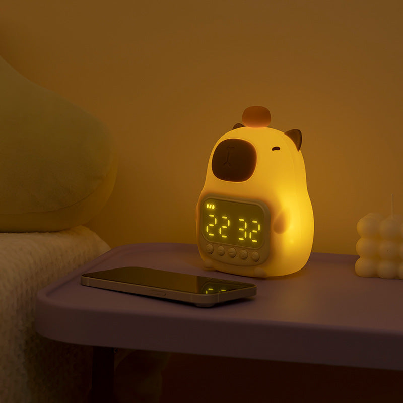 🐹 Capybara Alarm Clock – Soft Glow Lamp, Battery-Powered & Travel Friendly
