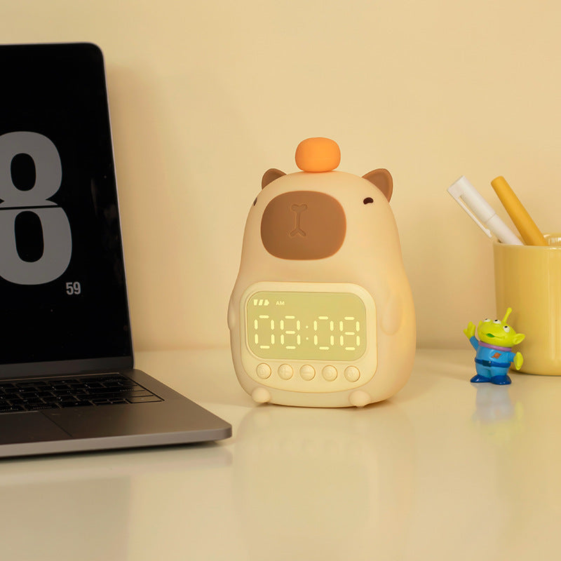 🐹 Capybara Alarm Clock – Soft Glow Lamp, Battery-Powered & Travel Friendly