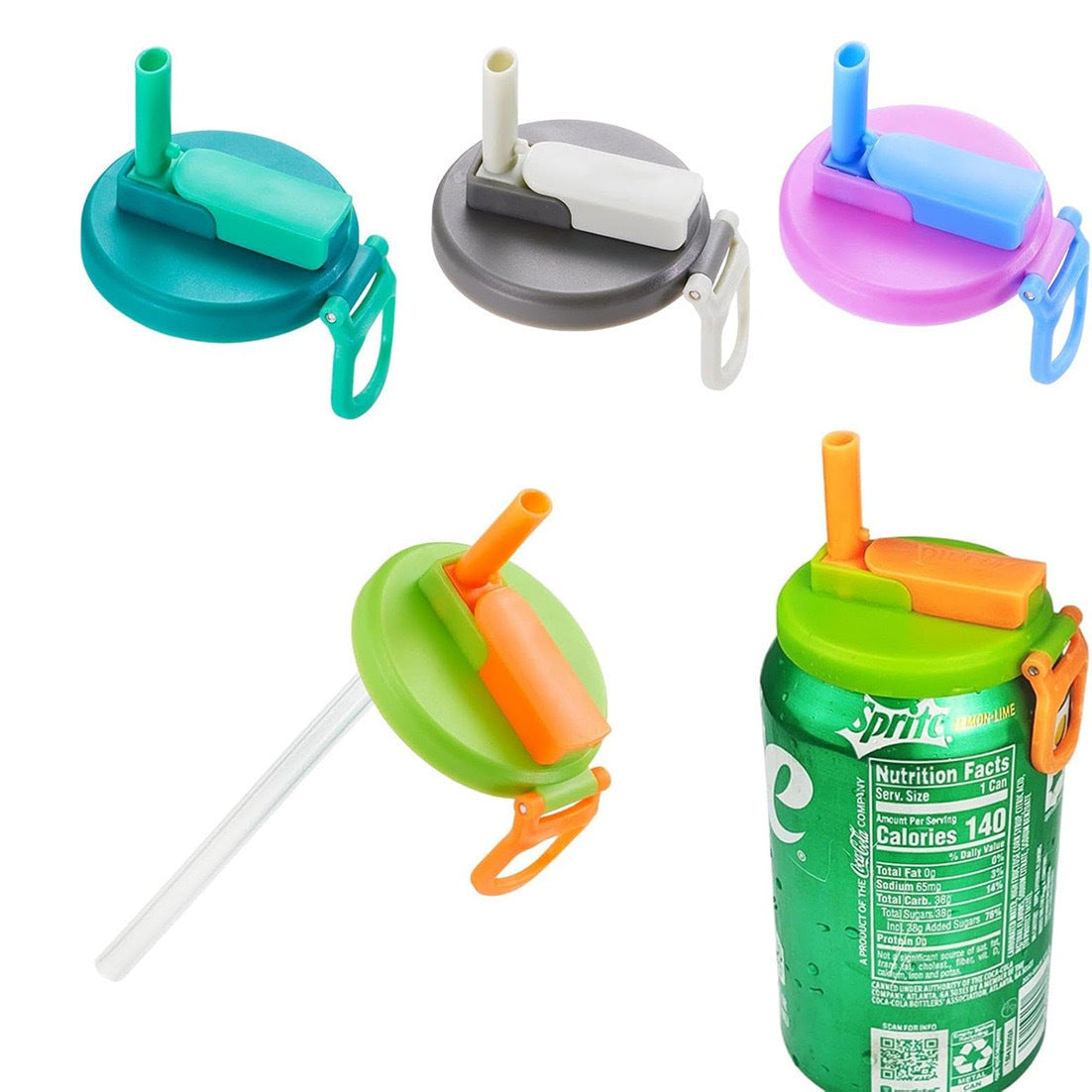 🥤4-pack 4-Color Cola Can Lid Set (Includes Straws), Silicone Straws with Anti-Toxic Design, Reusable