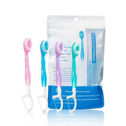 🔥HOT SALE🎁5 in 1 Mini Toothbrush & Floss & Tongue Scraper & Toothpick Set